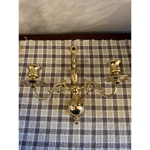 Vintage Solid Brass Double Arm Wall Sconce Candle Holders Ornate Design Set Of 2 - Picture 11 of 12